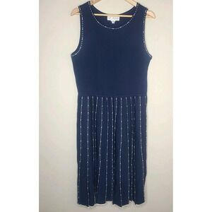 St John Collection Sleeveless Knit Fit & Flare Pleated Skirt Dress Blue White 14